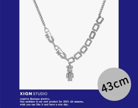 XIGN小熊项链轻奢满钻锁骨链轻奢小众冷淡...