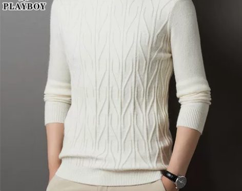 花花公子春秋季加厚可翻高领毛衣男针织衫上