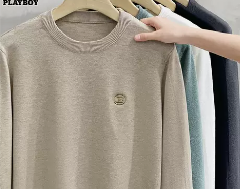 花花公子圆领毛衣男士内搭打底衫春季新款潮流...