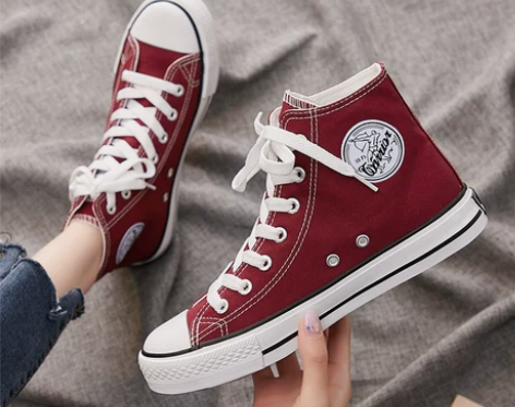 回力女鞋高帮帆布鞋女款2023新款春秋季红...