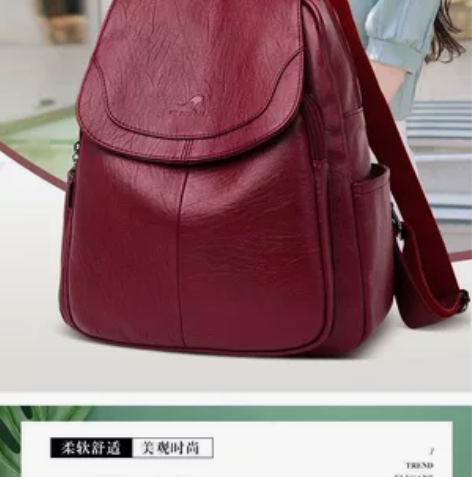 正品袋鼠真皮大气双肩包女2023新款时尚休...