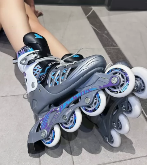 美洲狮轮滑鞋成人溜冰鞋银紫色 女大学生直排...