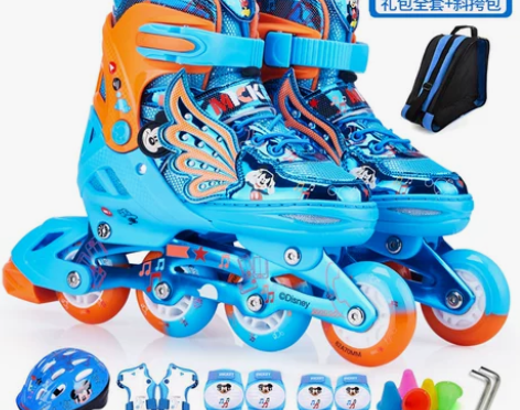 迪士尼溜冰鞋儿童全套装男女轮滑鞋初学者直排...
