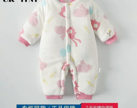 品牌折扣店新生婴儿秋冬款薄夹棉加厚连体棉衣...