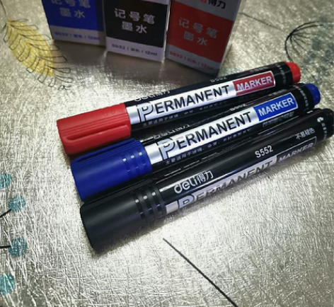 5支装得力可加墨记号笔大容量大头笔唛头笔油...