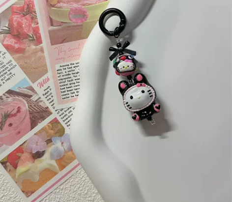 原创kitty小提溜黑粉色甜酷手机链 土豆...