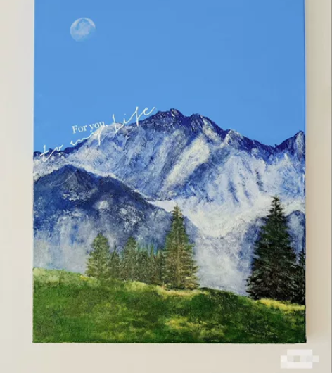 雪山迷雾.60×80 手绘丙烯装饰画.山体...