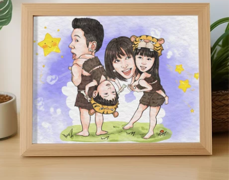 手绘水彩 漫画头像同事朋友全家福礼物