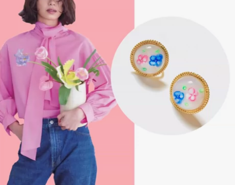 vintage 日本中古琉璃金色圆饼耳夹 ...