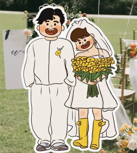 婚礼|婚礼上超~可爱手绘婚纱照立牌，请柬等...