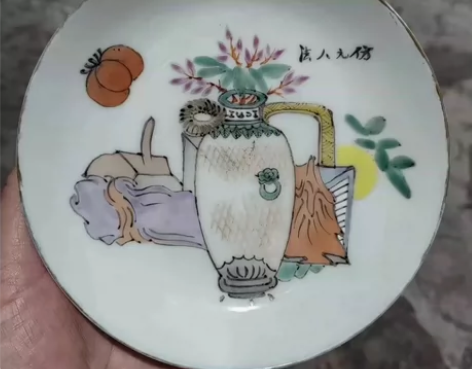 出售老物件民国时期手绘浅江彩博古架书画陶瓷...