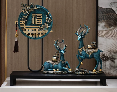 新中式摆件 进门玄关高档家居客厅轻奢福鹿电...
