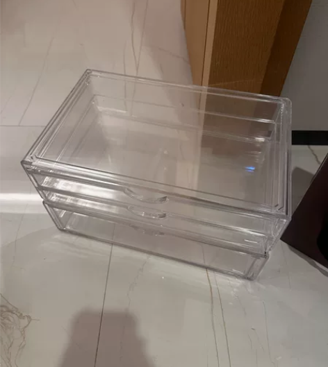 亚克力透明化妆品桌面双层抽屉收纳盒 跟下面...