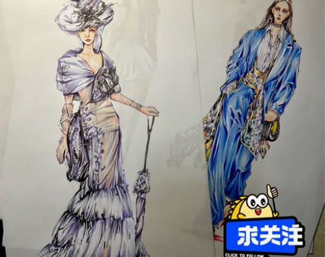 【画】马克笔效果图 服装效果图 服装款式图...