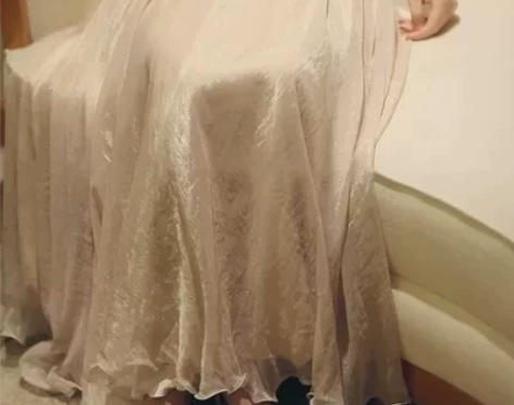 珠光纯色雪纺半身裙高腰超仙女大摆裙显瘦金丝...