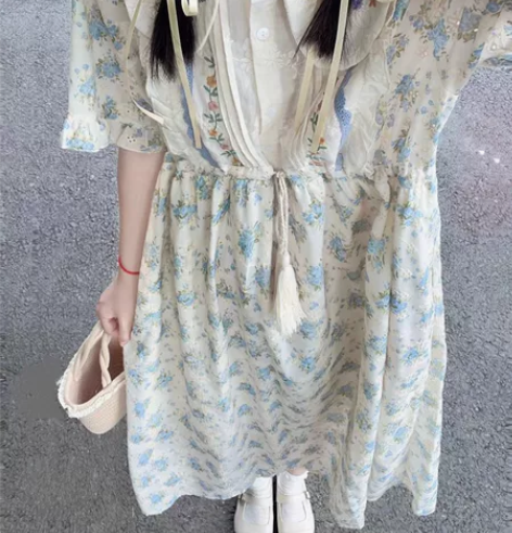 碎花连衣裙 夏季 森系 刺绣 复古风 甜美...