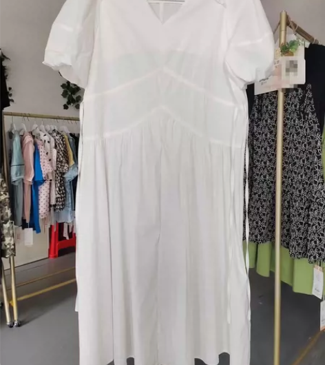 诗萌蒂田园清新白色纯棉休闲连衣裙长裙 面料...