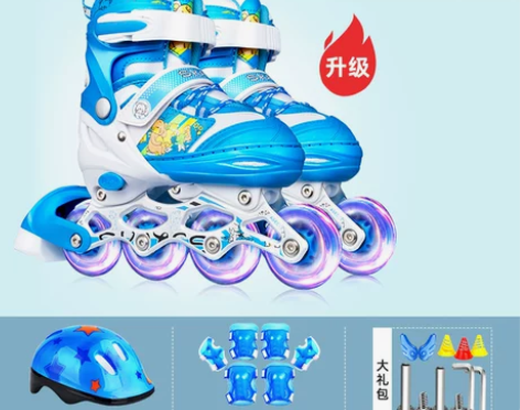 溜冰鞋儿童全套装男童女童轮滑鞋旱冰可调大小...