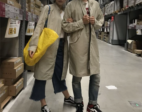 出口韩国立领宽松大码情侣款中性风中长款风衣...