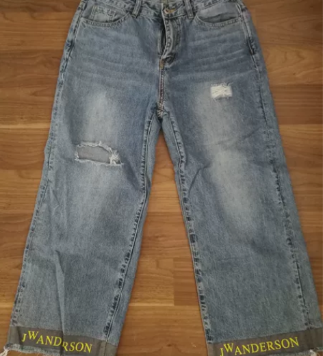 高腰破洞牛仔裤女，春秋季宽松小个子阔腿裤，...