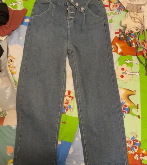 高腰阔腿牛仔裤女高街心机设计感大码胖mm炸...