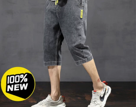 【秒杀】夏季薄款牛仔短裤男七分裤大码宽松直...