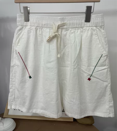 小刺绣棉麻白色短裤松紧腰高腰显瘦薄款短裤夏...