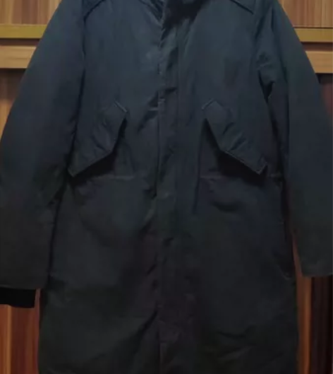 冬季男加厚中长款连帽过膝羽绒服 烟黑色，L...