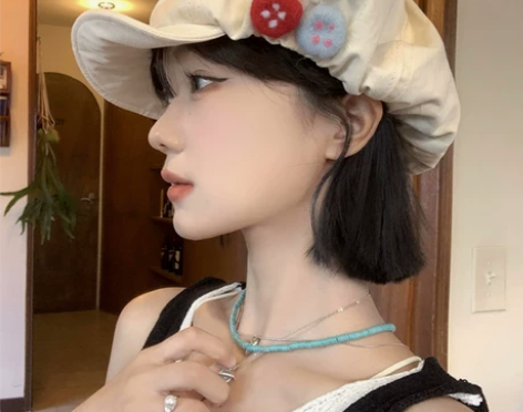 日系复古棉麻八角帽女夏季彩色毛毡纽扣画家帽...