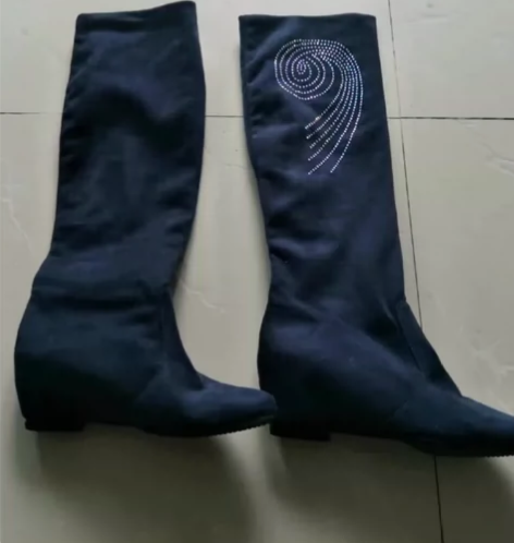 弹力布高筒女靴子39码带内增高 层色实拍几...