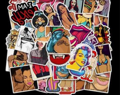 50张卡通性感美女个性可移贴画拉杆箱笔记本...