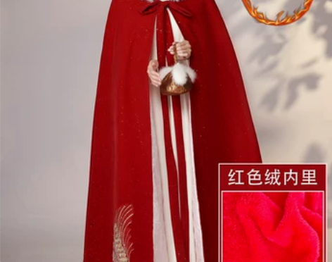 汉服披风女冬季长款古风新娘结婚斗篷加厚加绒...