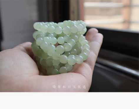 锋哥天然高品质和田玉青玉晴水色10mm圆珠...
