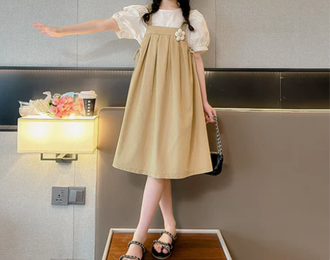 ?女童夏季连衣裙2024新款韩版洋气大童背...