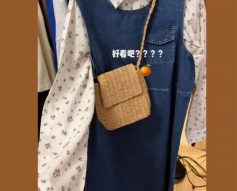 快手我是真胖呀 碎花衬衣背带裙 一套 特别...