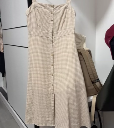 【付邮送】黄色格子连衣裙吊带裙背带裙长裙学...