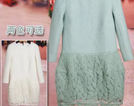 Ochirly/欧时力正品欧美羊毛呢拼接蕾...