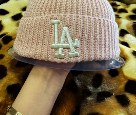 全新 MLB男女情侣纯色毛线帽针织帽（浅粉...