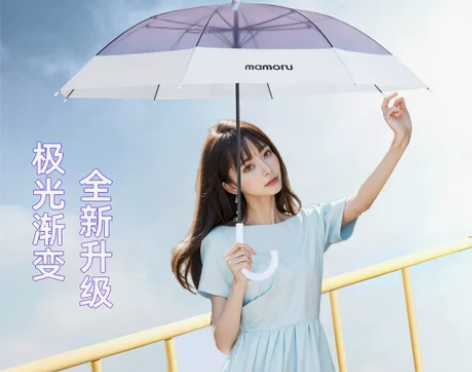 日本mamoru抗风渐变色透明雨伞拼接长柄...