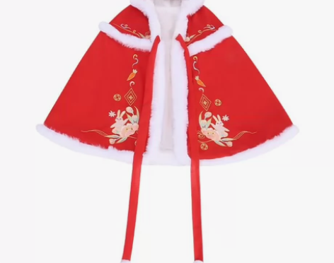 女童汉服冬季刺绣披风斗篷儿童加绒加厚中国风...