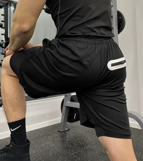 夏季高弹力篮球假两件速干健身裤L码 裤长4...