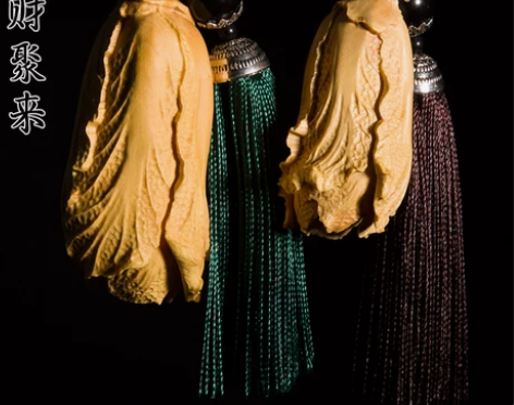 小叶黄杨木雕白菜手把件吉祥百财汽车挂件送礼...