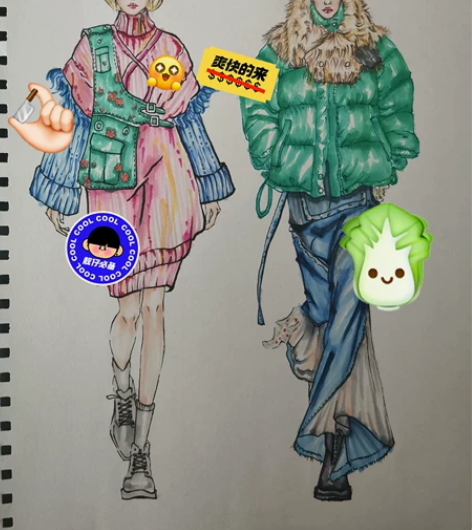 手绘。电绘画,女装设计,服装设计图,款式图...