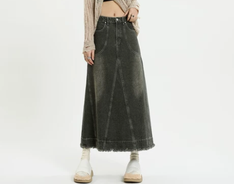 设计感小众复古a字牛仔半身裙女春秋2024...