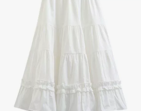 白色半裙A字裙中长款半身裙女春夏蓬蓬裙可爱...