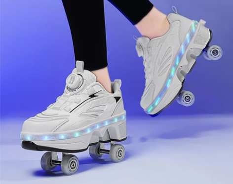儿童暴走鞋隐形四轮一键可收缩成人暴走轮滑鞋...