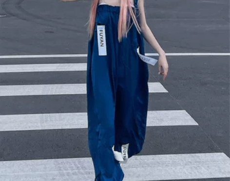 高级网红炸街奶系背带裤女小个子夏季薄款in...