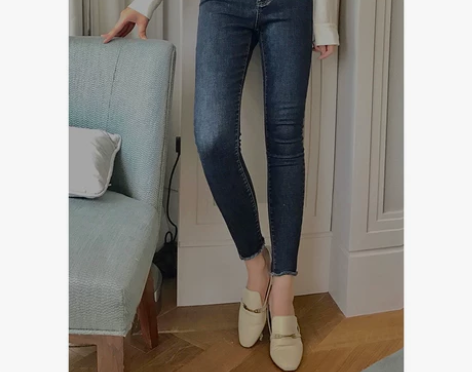 秋冬季新品百搭修身显瘦毛边牛仔裤女高腰铅笔...