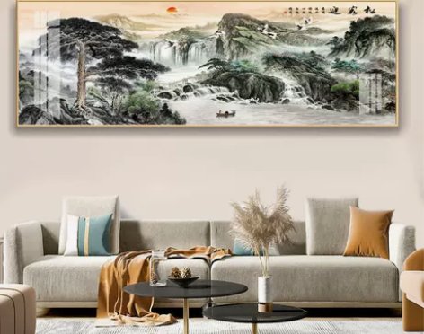 旭日东升办公室镶钻字画装饰风景山水客厅挂画...