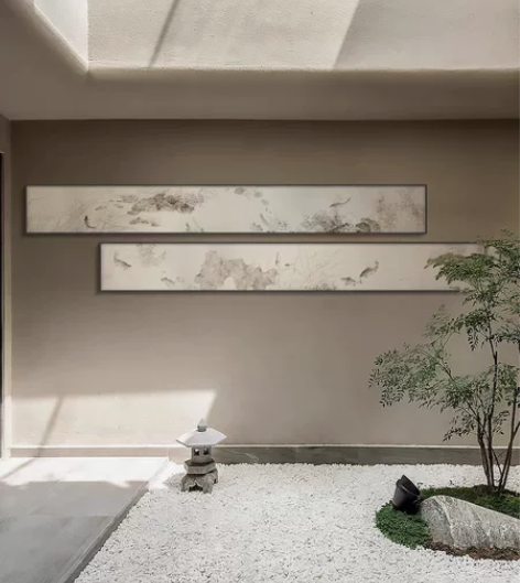 新中式横幅游鱼多联装饰画酒店样板房软装挂画...